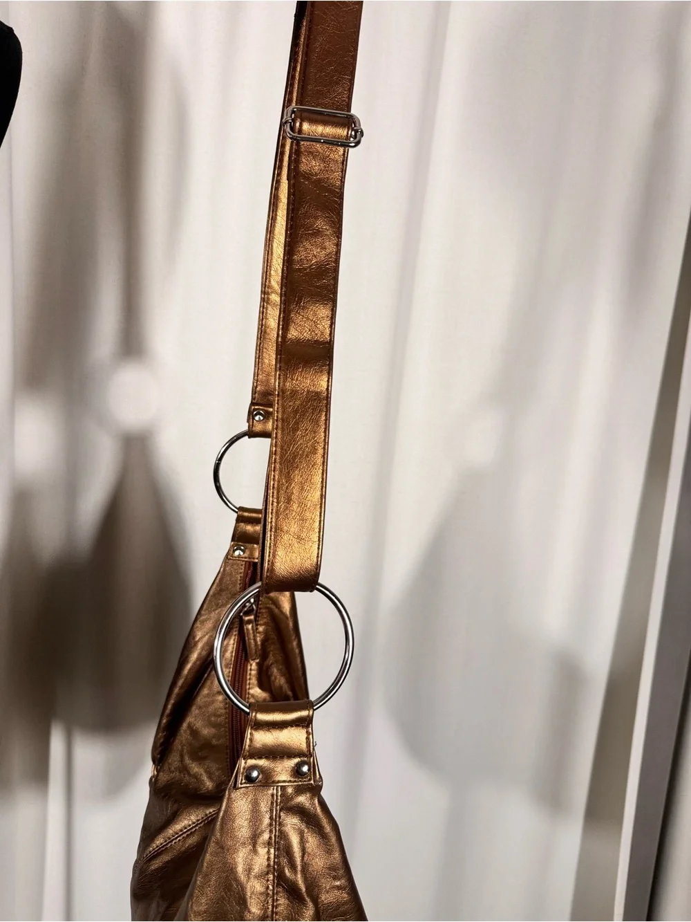 Y2K Era Metallic Bronze Slouchy Crossbody Bag